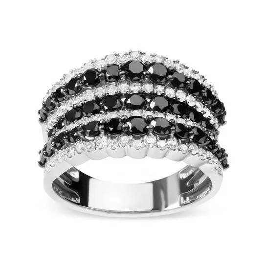 Rings JMS always Original Haus of Brilliance 925 Sterling Silver 1 34 Cttw Treated Black and White Alternating Diamond Multi Row Band Ring Black IJ Color I2I3 Clarity Rings JMS always Original Haus of Brilliance 925 Sterling Silver 1 34 Cttw Treated Black and White Alternating Diamond Multi Row Band Ring Black IJ Color I2I3 Clarity
