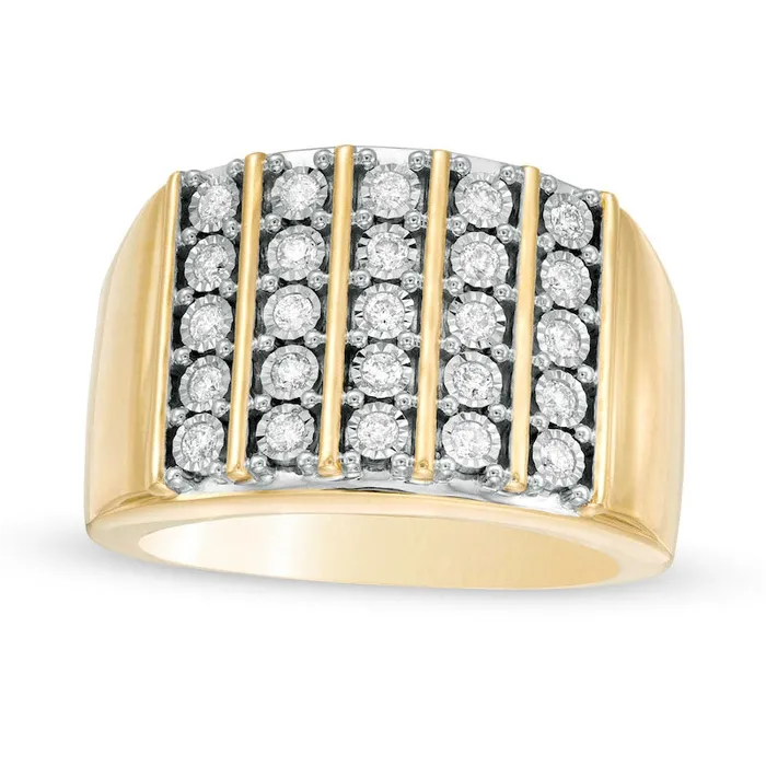 Rings Mens 050 CT TW Natural Diamond Vertical Five Row Ring in Solid 10K Yellow Gold Goldia Rings Mens 050 CT TW Natural Diamond Vertical Five Row Ring in Solid 10K Yellow Gold Goldia