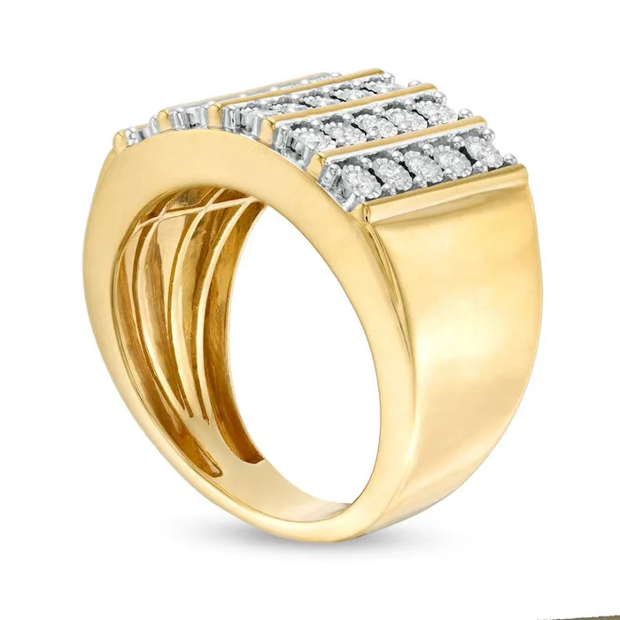 Rings Mens 050 CT TW Natural Diamond Vertical Five Row Ring in Solid 10K Yellow Gold Goldia Rings Mens 050 CT TW Natural Diamond Vertical Five Row Ring in Solid 10K Yellow Gold Goldia