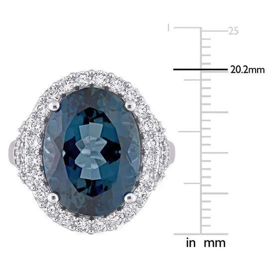 Rings Original Amour 12 CT TGW Oval London Blue Topaz and 1 25 CT TW Diamond Halo Ring in 14k White Gold JMS always Rings Original Amour 12 CT TGW Oval London Blue Topaz and 1 25 CT TW Diamond Halo Ring in 14k White Gold JMS always