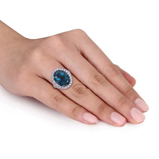 Rings Original Amour 12 CT TGW Oval London Blue Topaz and 1 25 CT TW Diamond Halo Ring in 14k White Gold JMS always Rings Original Amour 12 CT TGW Oval London Blue Topaz and 1 25 CT TW Diamond Halo Ring in 14k White Gold JMS always