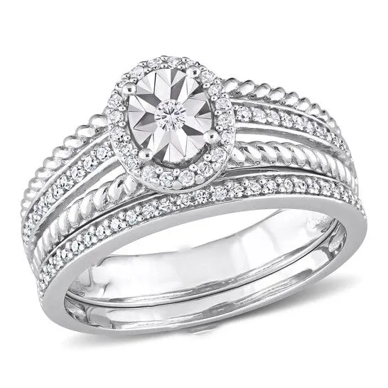 Rings Original Amour Sterling Silver 13 CT TW Diamond Oval Bridal Ring Set JMS always Rings Original Amour Sterling Silver 13 CT TW Diamond Oval Bridal Ring Set JMS always