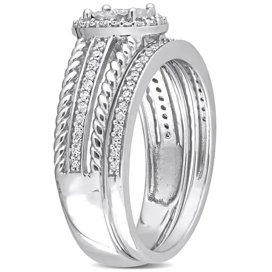 Rings Original Amour Sterling Silver 13 CT TW Diamond Oval Bridal Ring Set JMS always Rings Original Amour Sterling Silver 13 CT TW Diamond Oval Bridal Ring Set JMS always