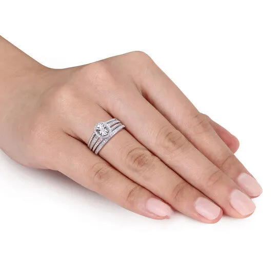 Rings Original Amour Sterling Silver 13 CT TW Diamond Oval Bridal Ring Set JMS always Rings Original Amour Sterling Silver 13 CT TW Diamond Oval Bridal Ring Set JMS always