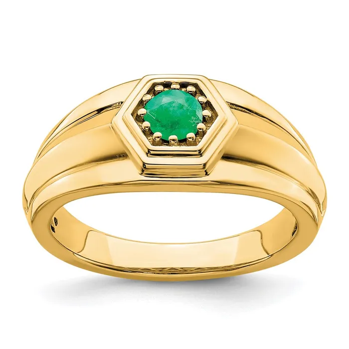 Rings Solid 14k Yellow Gold Simulated Emerald Mens Ring Goldia