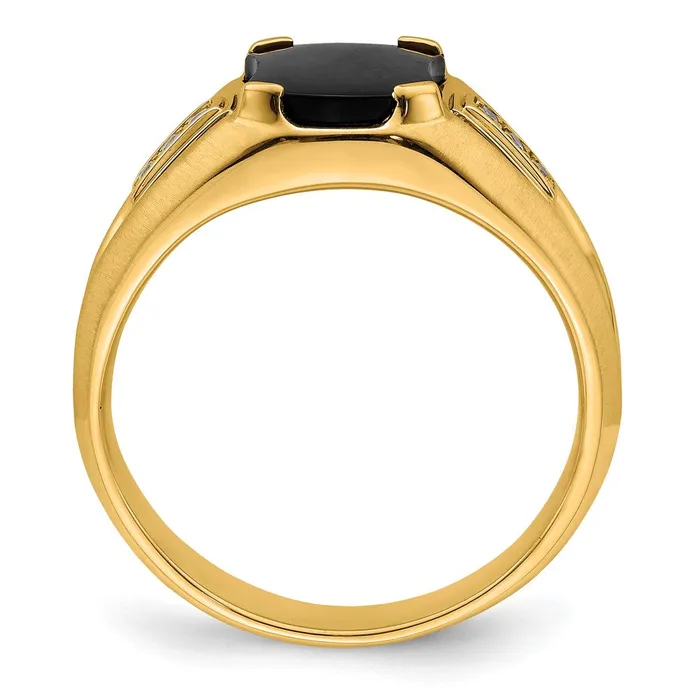 Rings Solid 14k Yellow Gold Simulated Onyx and CZ Mens Ring Goldia