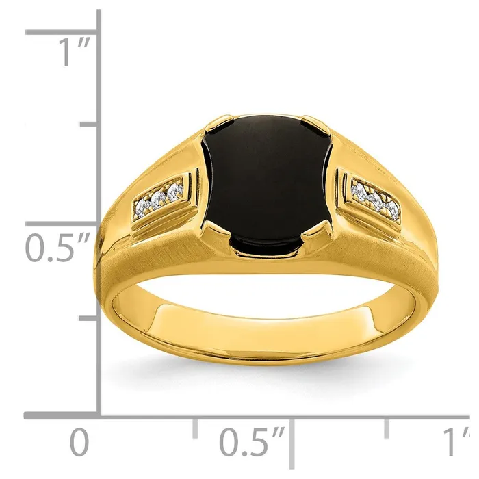 Rings Solid 14k Yellow Gold Simulated Onyx and CZ Mens Ring Goldia