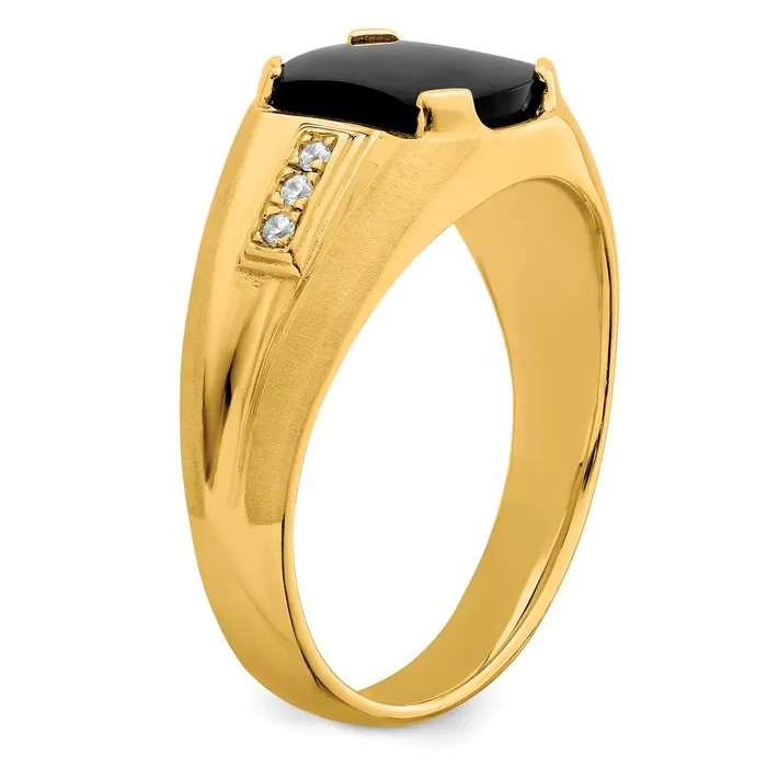 Rings Solid 14k Yellow Gold Simulated Onyx and CZ Mens Ring Goldia