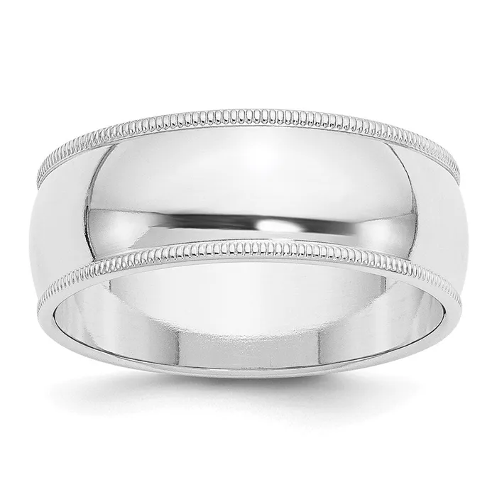Rings Solid 18K White Gold 8mm Milgrain Half Round MensWomens Wedding Band Ring Size 95 Goldia Rings Solid 18K White Gold 8mm Milgrain Half Round MensWomens Wedding Band Ring Size 95 Goldia