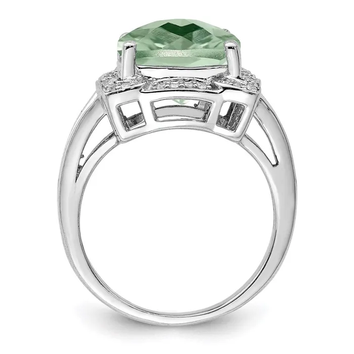 Rings Sterling Silver Rhodium CheckerCut Green Quartz u0026 Diamond Ring Goldia