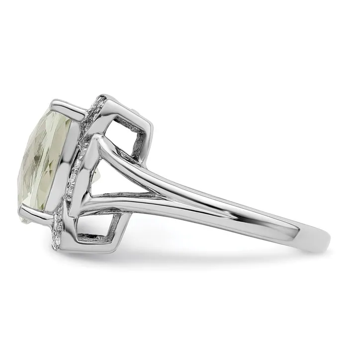 Rings Sterling Silver Rhodium CheckerCut Green Quartz u0026 Diamond Ring Goldia