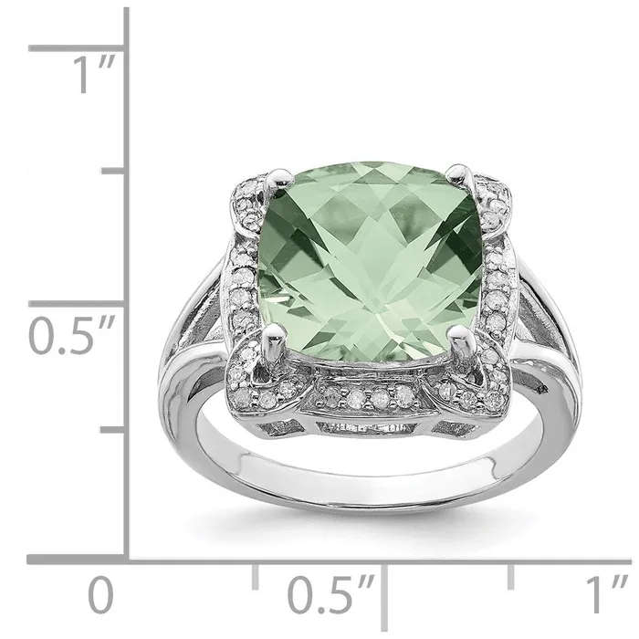 Rings Sterling Silver Rhodium CheckerCut Green Quartz u0026 Diamond Ring Goldia