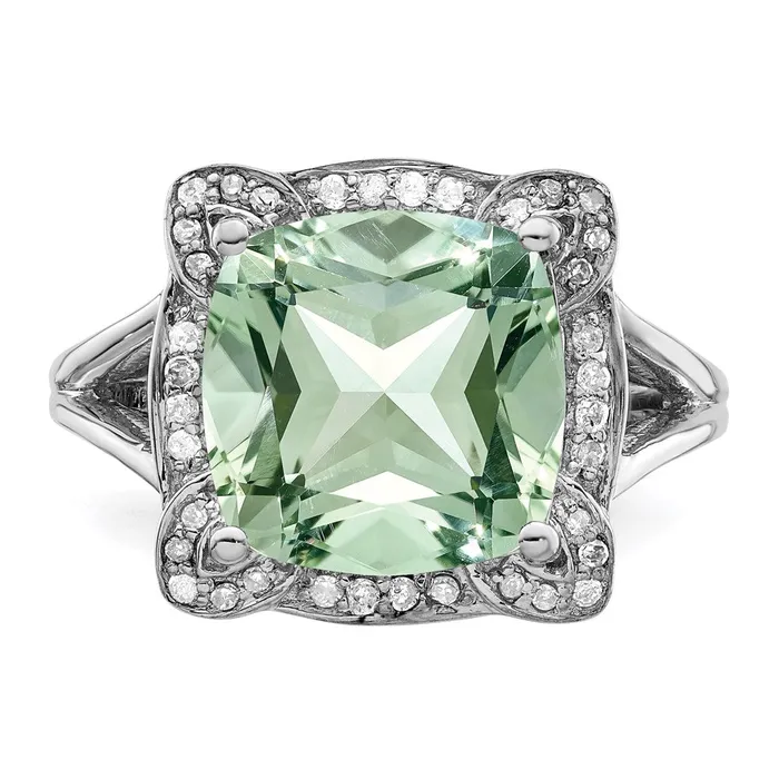 Rings Sterling Silver Rhodium CheckerCut Green Quartz u0026 Diamond Ring Goldia