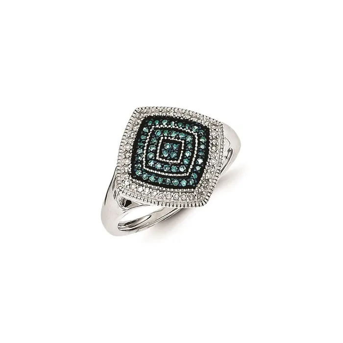 Rings Sterling Silver Rhodium Plated Blue and White Diamond Square Ring Goldia Rings Sterling Silver Rhodium Plated Blue and White Diamond Square Ring Goldia