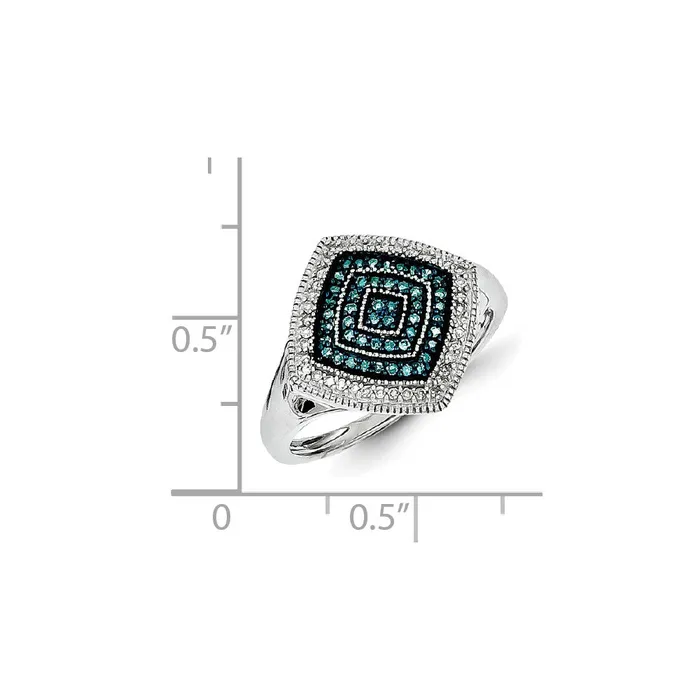 Rings Sterling Silver Rhodium Plated Blue and White Diamond Square Ring Goldia