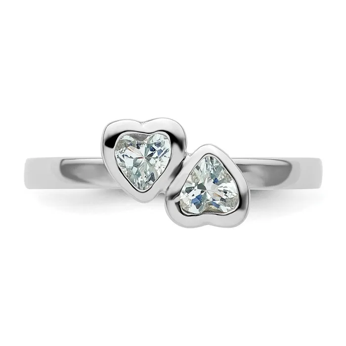Rings Sterling Silver Stackable Expressions Aquamarine Double Heart Ring Goldia