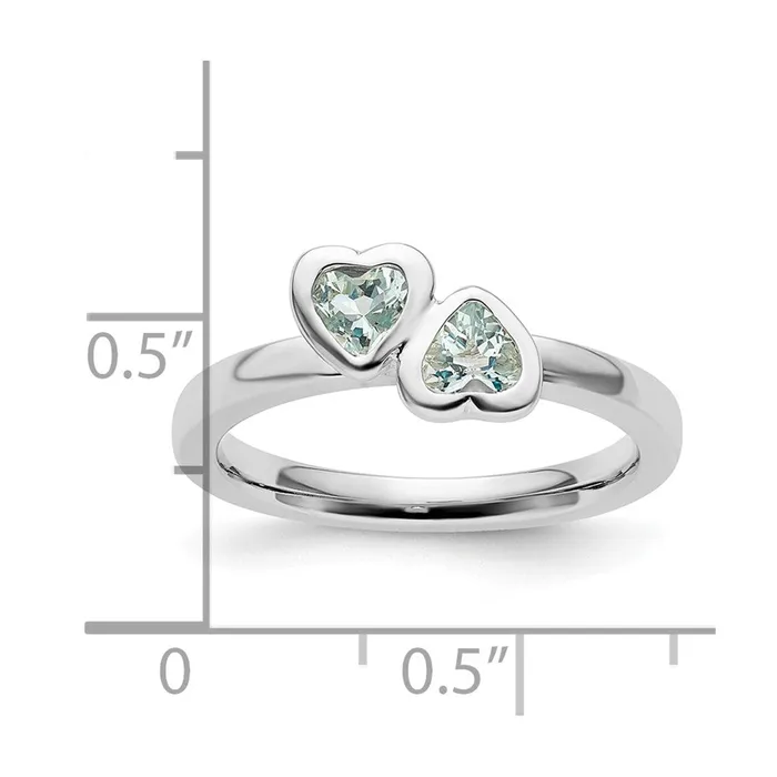 Rings Sterling Silver Stackable Expressions Aquamarine Double Heart Ring Goldia