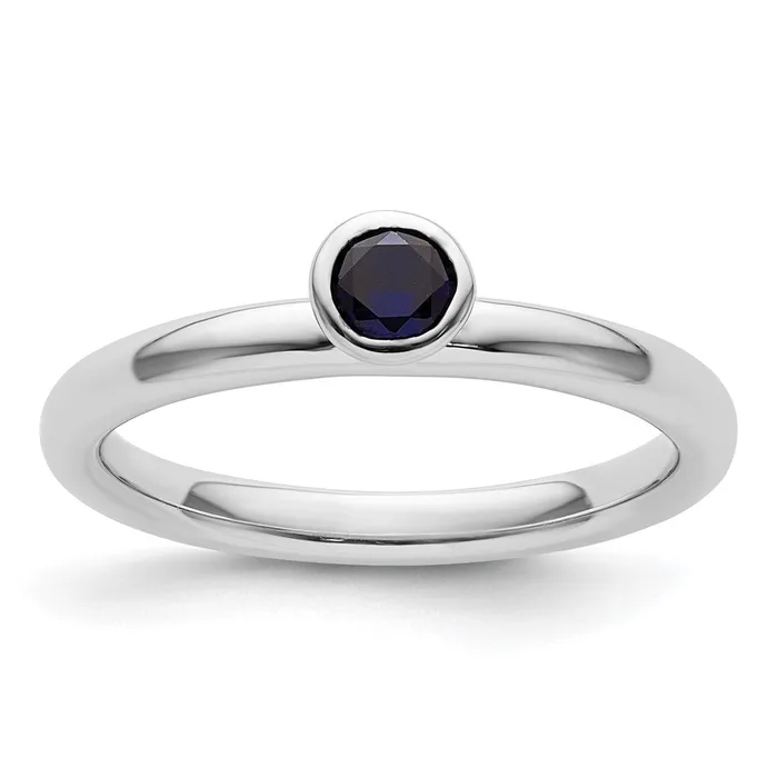 Rings Sterling Silver Stackable Expressions High 4mm Round Cr Sapphire Ring Goldia