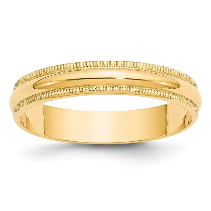 Solid 10K Yellow Gold 4mm Light Weight Milgrain Half Round MensWomens Wedding Band Ring Size 12 Goldia Rings Solid 10K Yellow Gold 4mm Light Weight Milgrain Half Round MensWomens Wedding Band Ring Size 12 Goldia Rings