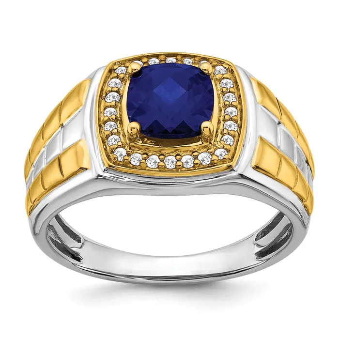 Solid 14k Twotone Created Simulated Sapphire and CZ Mens Ring Goldia Rings Solid 14k Twotone Created Simulated Sapphire and CZ Mens Ring Goldia Rings