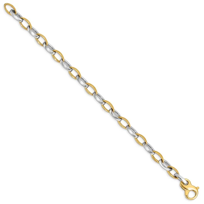 Solid 14K Twotone Gold 85 inch 66mm Hand Polished and Satin Fancy Link with Fancy Lobster Clasp Bracelet MDS Bracelets Solid 14K Twotone Gold 85 inch 66mm Hand Polished and Satin Fancy Link with Fancy Lobster Clasp Bracelet MDS Bracelets