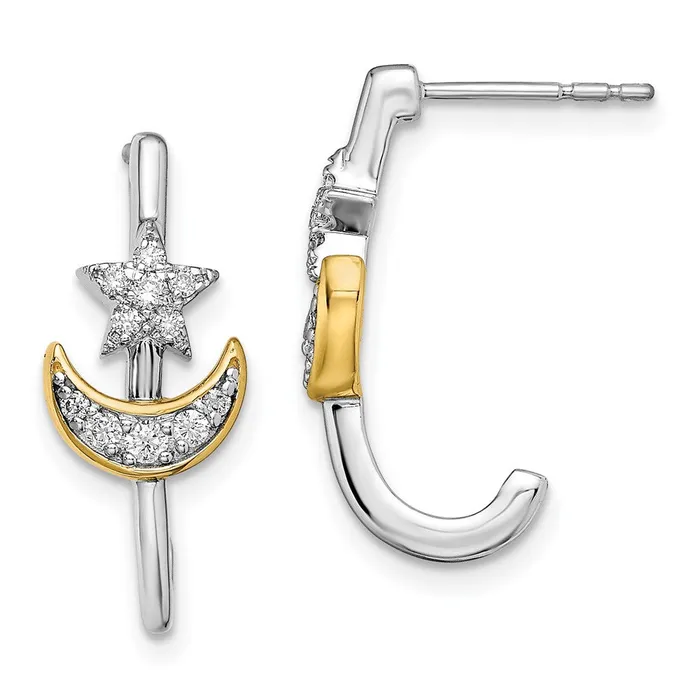 Solid 14k Twotone Moon wStar Simulated CZ Jhoop Post Earrings Goldia Earrings Solid 14k Twotone Moon wStar Simulated CZ Jhoop Post Earrings Goldia Earrings
