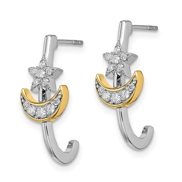 Solid 14k Twotone Moon wStar Simulated CZ Jhoop Post Earrings Goldia Earrings Solid 14k Twotone Moon wStar Simulated CZ Jhoop Post Earrings Goldia Earrings