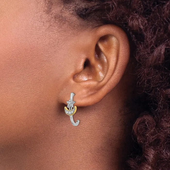 Solid 14k Twotone Moon wStar Simulated CZ Jhoop Post Earrings Goldia Earrings Solid 14k Twotone Moon wStar Simulated CZ Jhoop Post Earrings Goldia Earrings