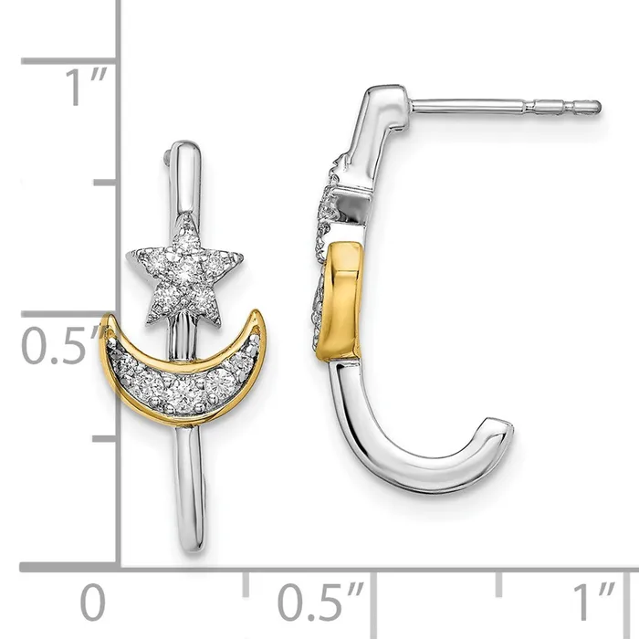 Solid 14k Twotone Moon wStar Simulated CZ Jhoop Post Earrings Goldia Earrings Solid 14k Twotone Moon wStar Simulated CZ Jhoop Post Earrings Goldia Earrings