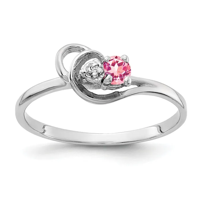 Solid 14k White Gold 3mm Simulated Pink Tourmaline AAA CZ Ring Goldia Rings