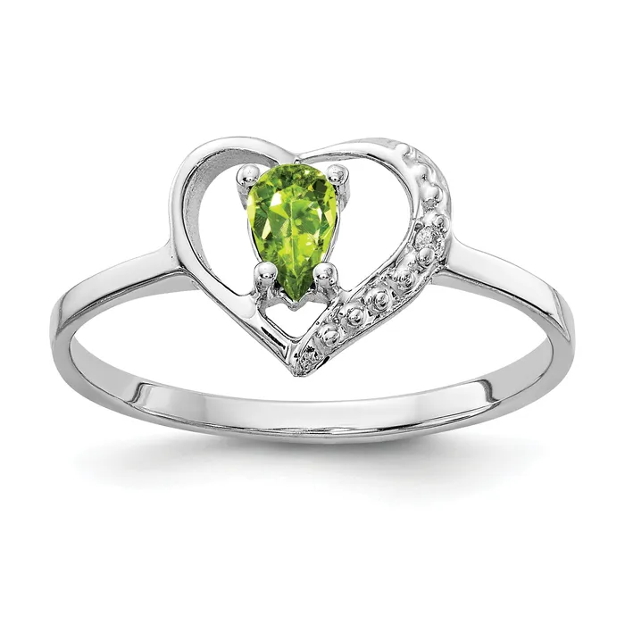 Solid 14k White Gold 5x3mm Pear Simulated Peridot AA CZ Ring Goldia Rings