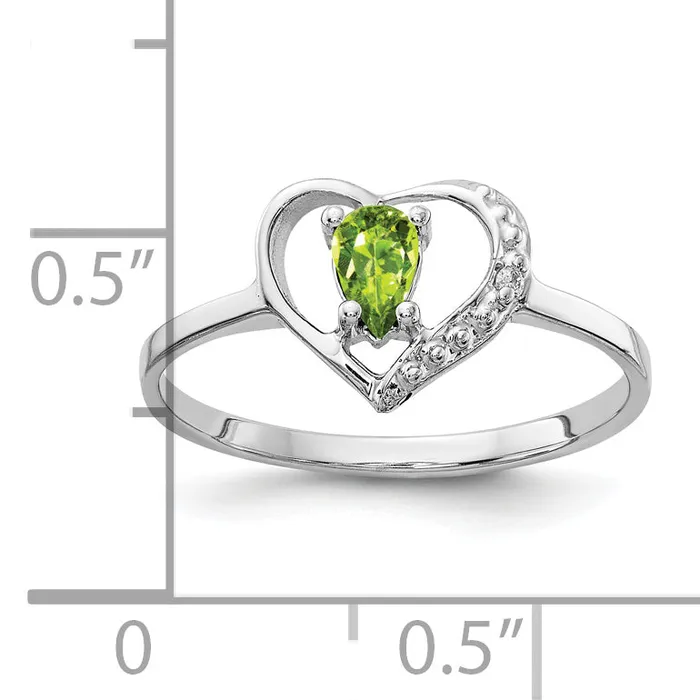 Solid 14k White Gold 5x3mm Pear Simulated Peridot AA CZ Ring Goldia Rings
