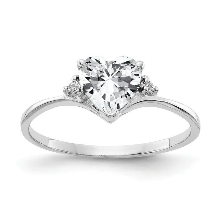 Solid 14k White Gold 6mm Heart Cubic Zirconia AAA Simulated CZ Ring Goldia Rings Solid 14k White Gold 6mm Heart Cubic Zirconia AAA Simulated CZ Ring Goldia Rings