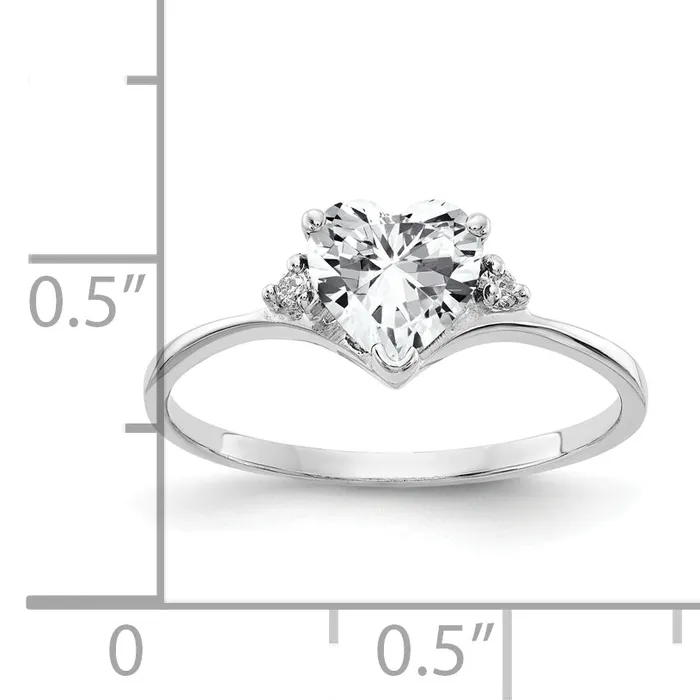 Solid 14k White Gold 6mm Heart Cubic Zirconia AAA Simulated CZ Ring Goldia Rings