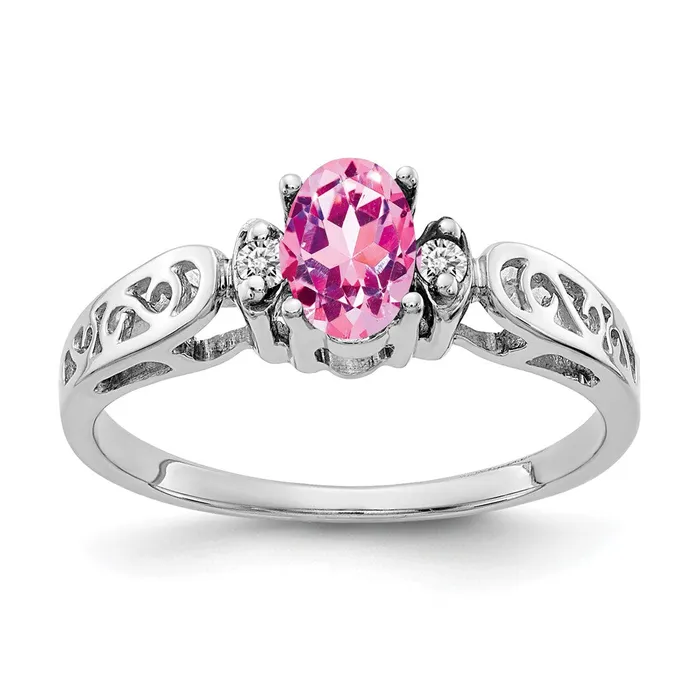 Solid 14k White Gold 6x4mm Oval PinK Simulated Sapphire A CZ Ring Goldia Rings Solid 14k White Gold 6x4mm Oval PinK Simulated Sapphire A CZ Ring Goldia Rings