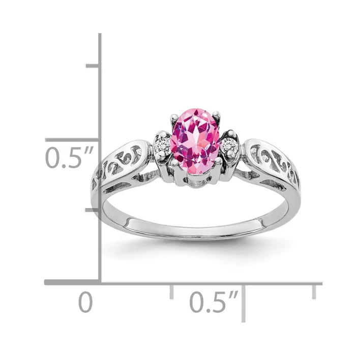 Solid 14k White Gold 6x4mm Oval PinK Simulated Sapphire A CZ Ring Goldia Rings