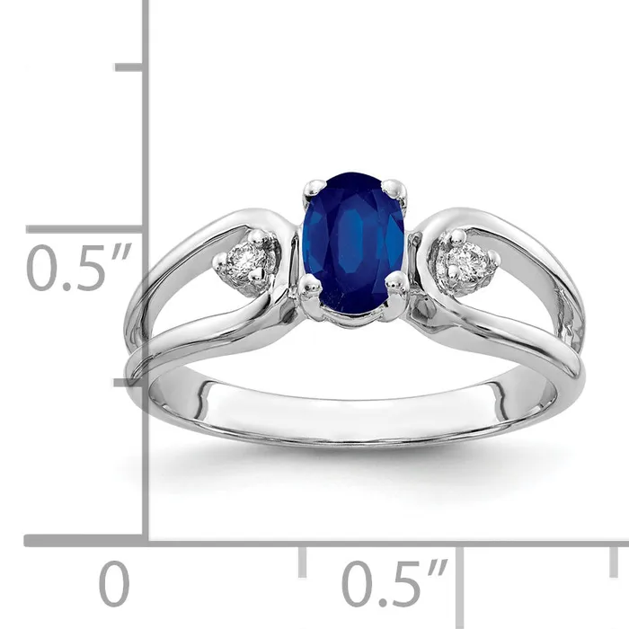 Solid 14k White Gold 6x4mm Oval Simulated Sapphire AA CZ Ring Goldia Rings