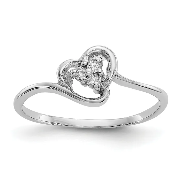 Solid 14k White Gold AAA Simulated CZ heart Ring Goldia Rings