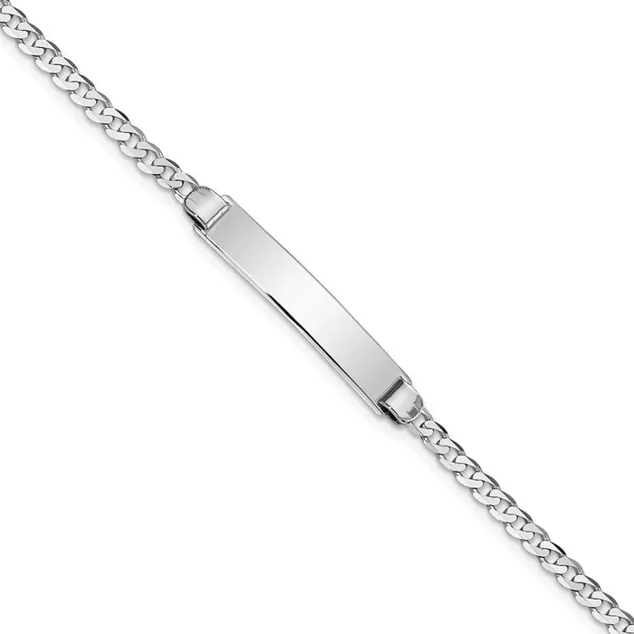 Solid 14K White Gold Flat Curb Link ID Bracelet MDS Bracelets
