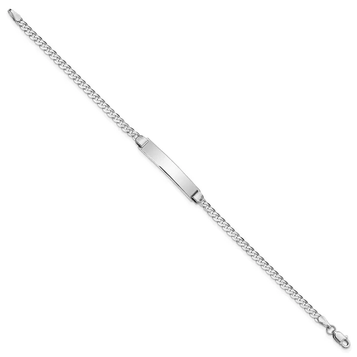 Solid 14K White Gold Flat Curb Link ID Bracelet MDS Bracelets Solid 14K White Gold Flat Curb Link ID Bracelet MDS Bracelets