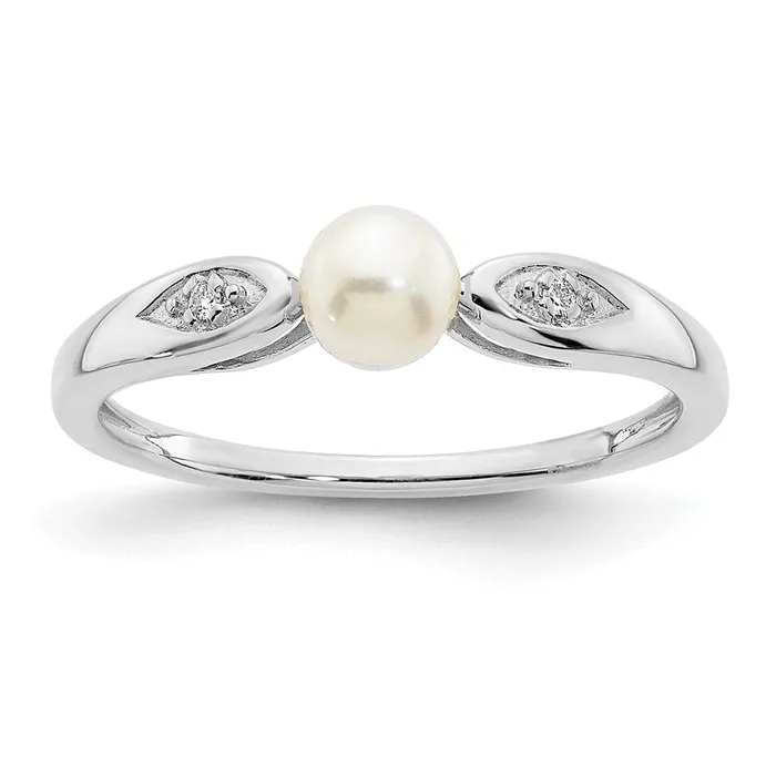 Solid 14k White Gold FW Cultured Pearl and Simulated CZ Ring Goldia Rings Solid 14k White Gold FW Cultured Pearl and Simulated CZ Ring Goldia Rings