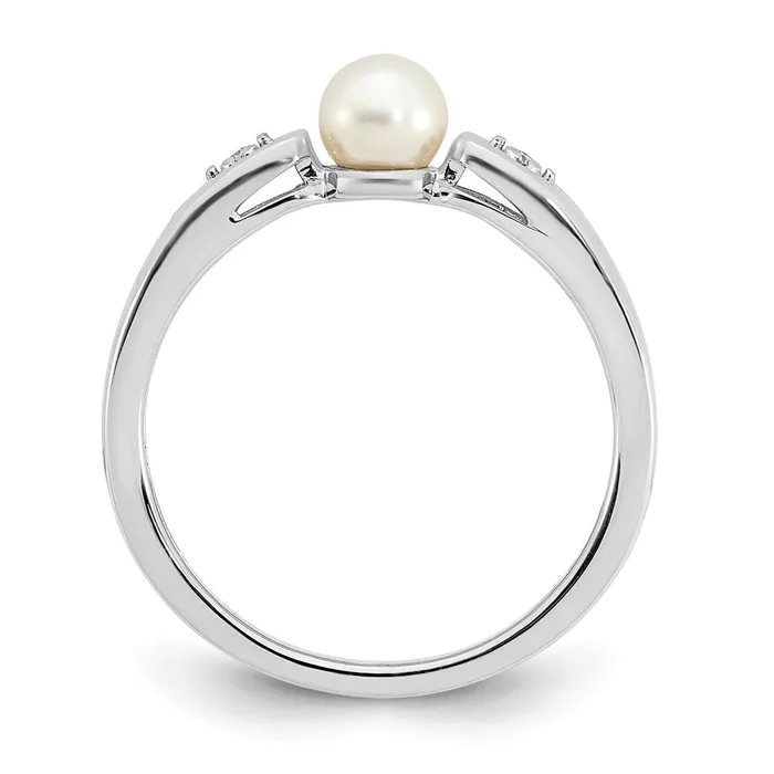Solid 14k White Gold FW Cultured Pearl and Simulated CZ Ring Goldia Rings