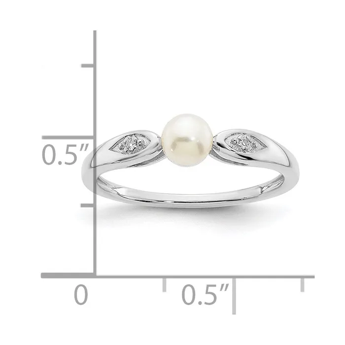 Solid 14k White Gold FW Cultured Pearl and Simulated CZ Ring Goldia Rings