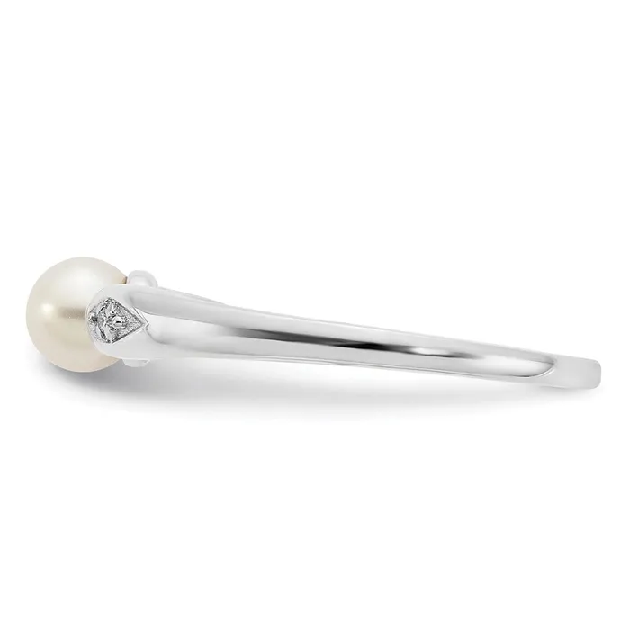 Solid 14k White Gold FW Cultured Pearl and Simulated CZ Ring Goldia Rings