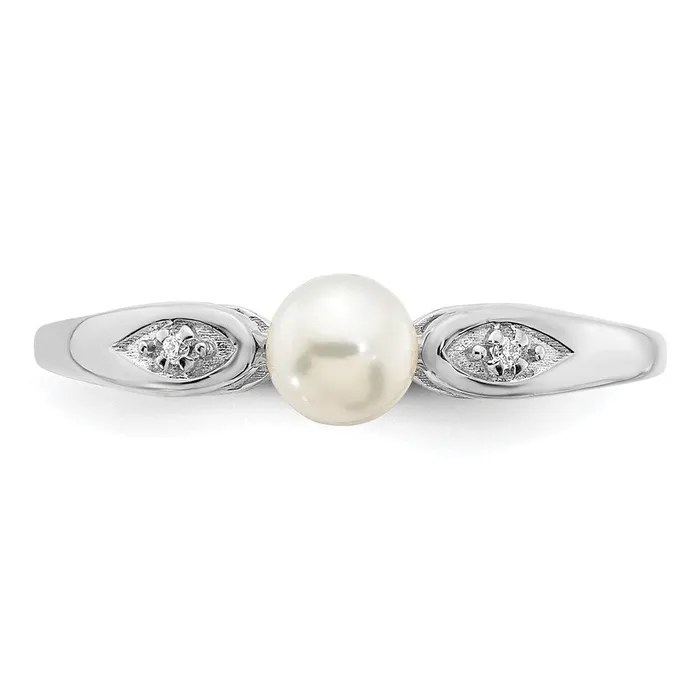 Solid 14k White Gold FW Cultured Pearl and Simulated CZ Ring Goldia Rings