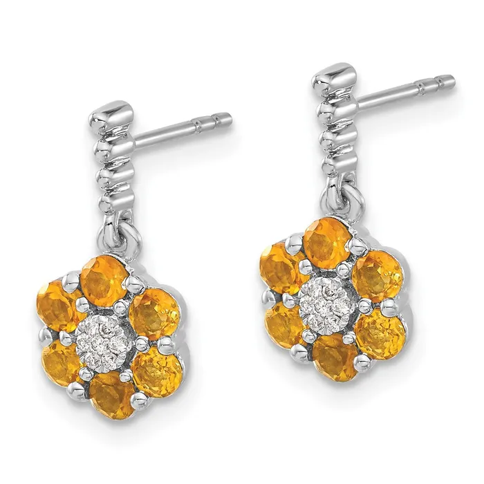 Solid 14k White Gold Simulated Citrine and CZ Earrings Goldia Earrings