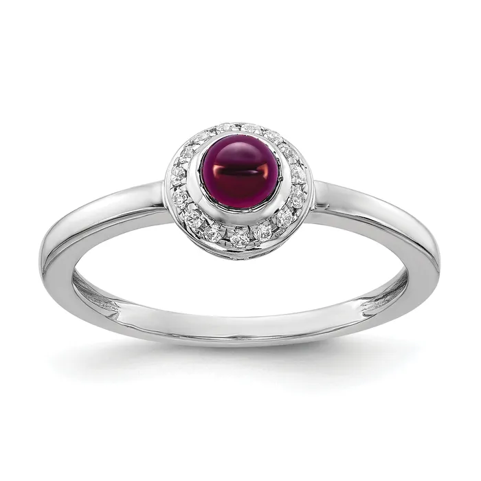 Solid 14k White Gold Simulated CZ and Cabochon Rhodolite Garnet Ring Goldia Rings Solid 14k White Gold Simulated CZ and Cabochon Rhodolite Garnet Ring Goldia Rings
