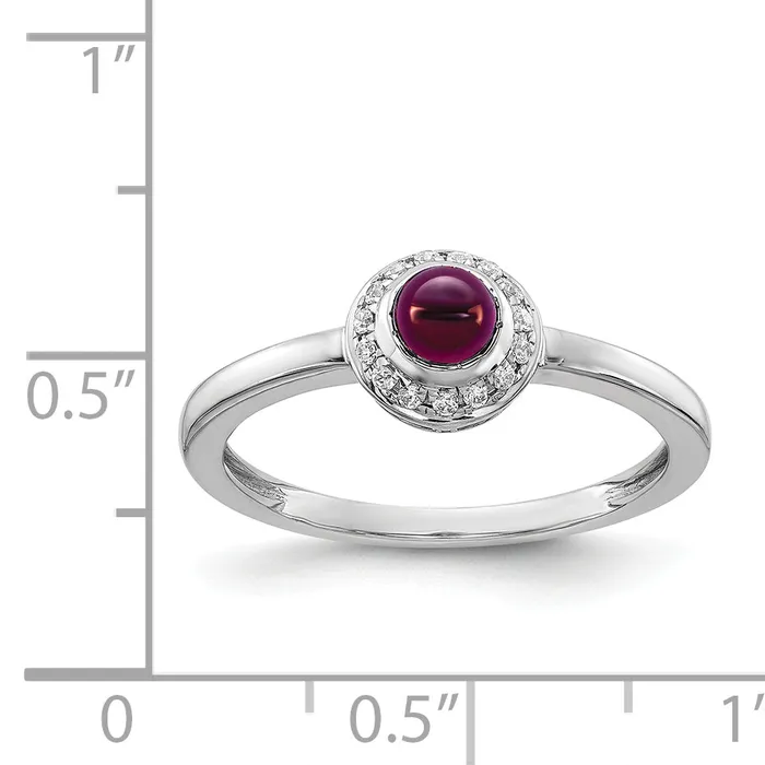 Solid 14k White Gold Simulated CZ and Cabochon Rhodolite Garnet Ring Goldia Rings