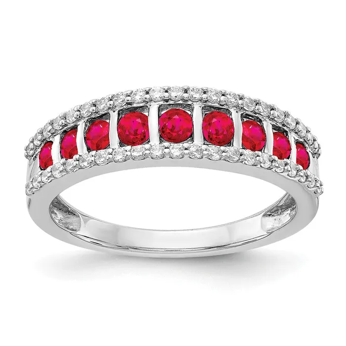 Solid 14k White Gold Simulated CZ and Ruby Fancy Ring Goldia Rings