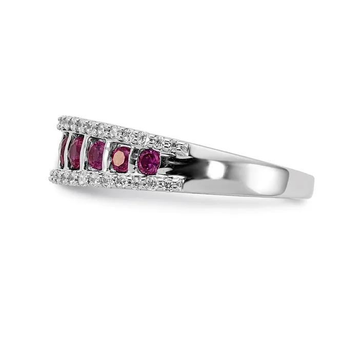 Solid 14k White Gold Simulated CZ and Ruby Fancy Ring Goldia Rings